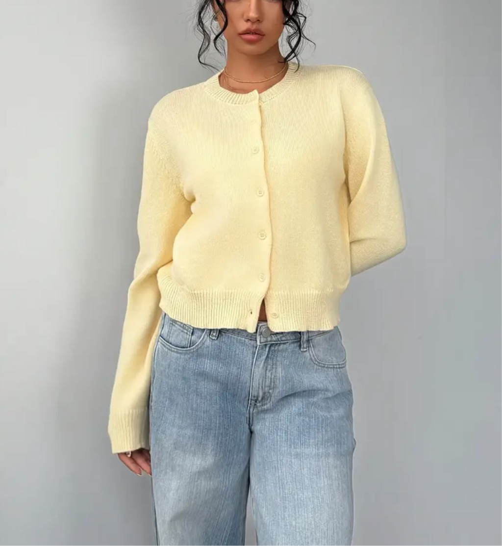 Uzun Kollu Düğmeli Hırka