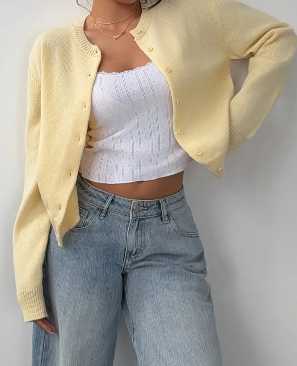 Uzun Kollu Düğmeli Hırka