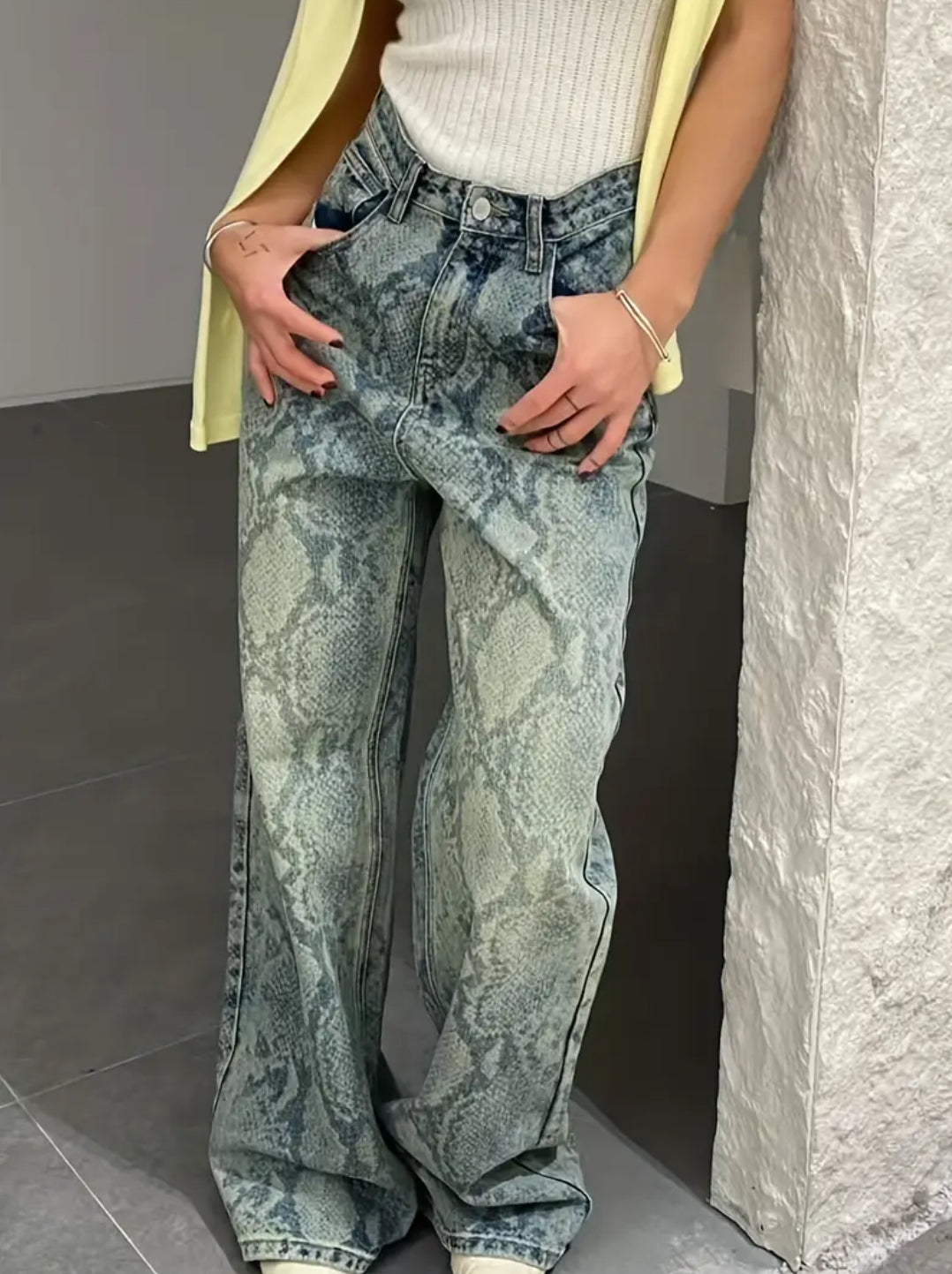 Yılan Desenli Kot Pantolon