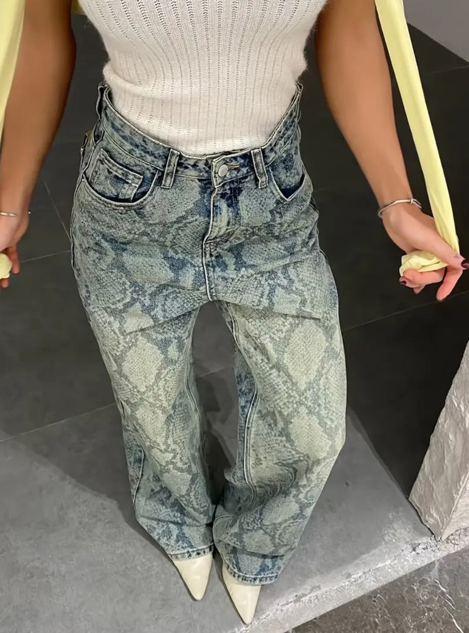 Yılan Desenli Kot Pantolon