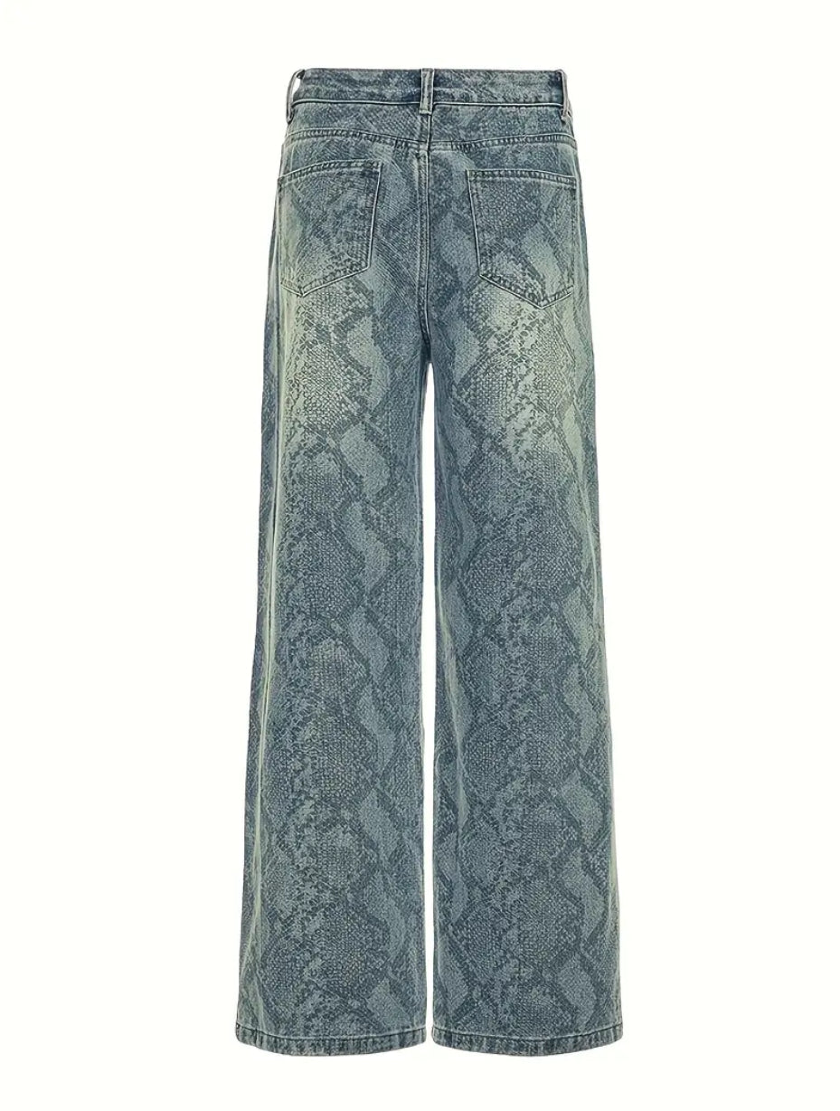 Yılan Desenli Kot Pantolon