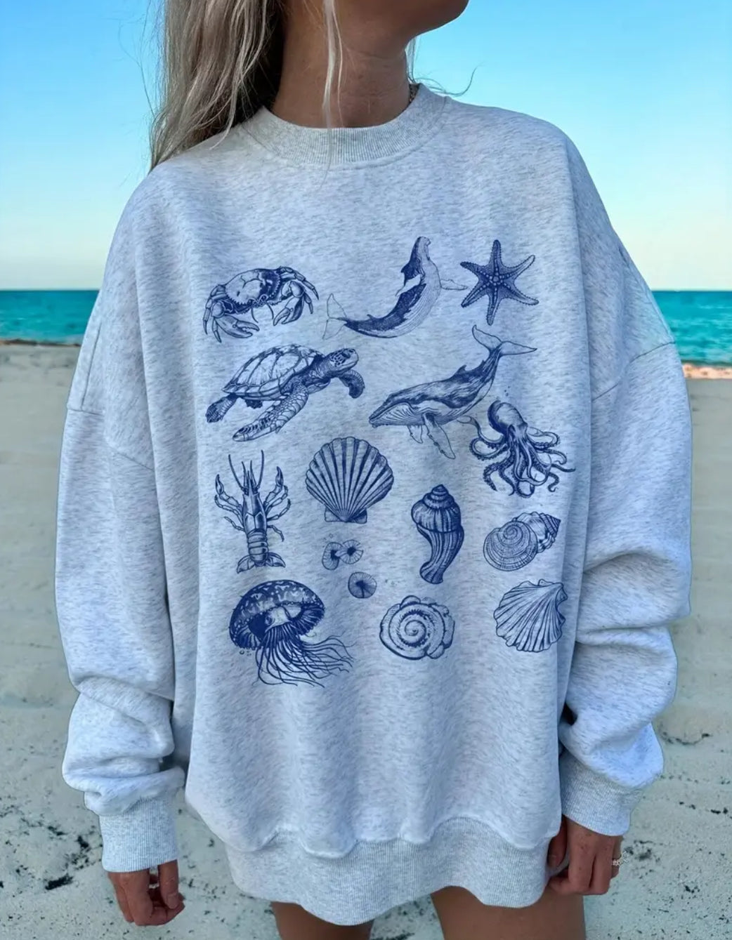 Okyanus Hayvan Baskılı Sweatshirt