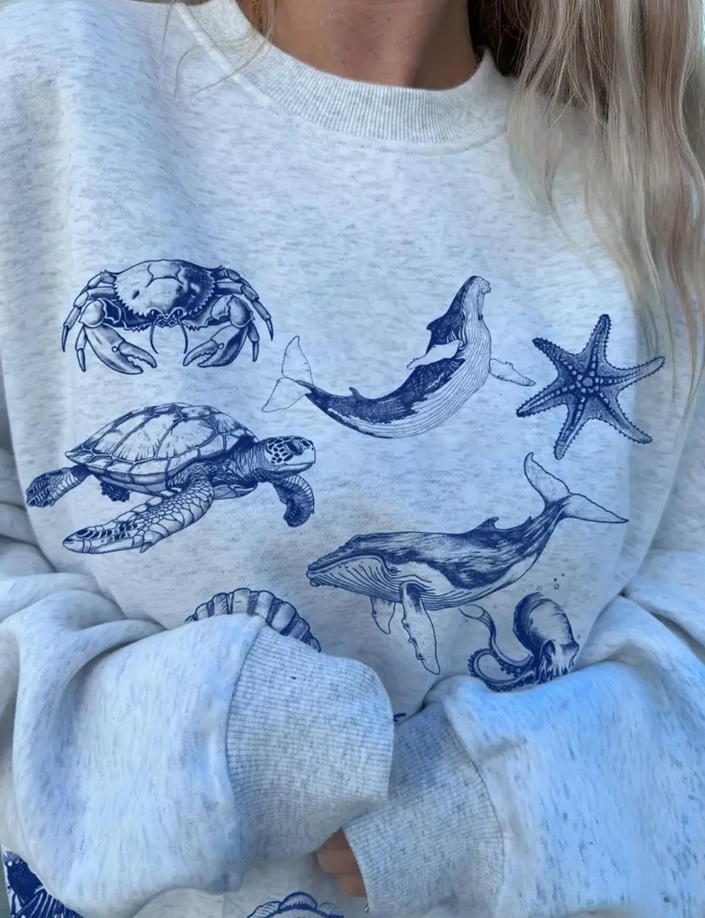Okyanus Hayvan Baskılı Sweatshirt