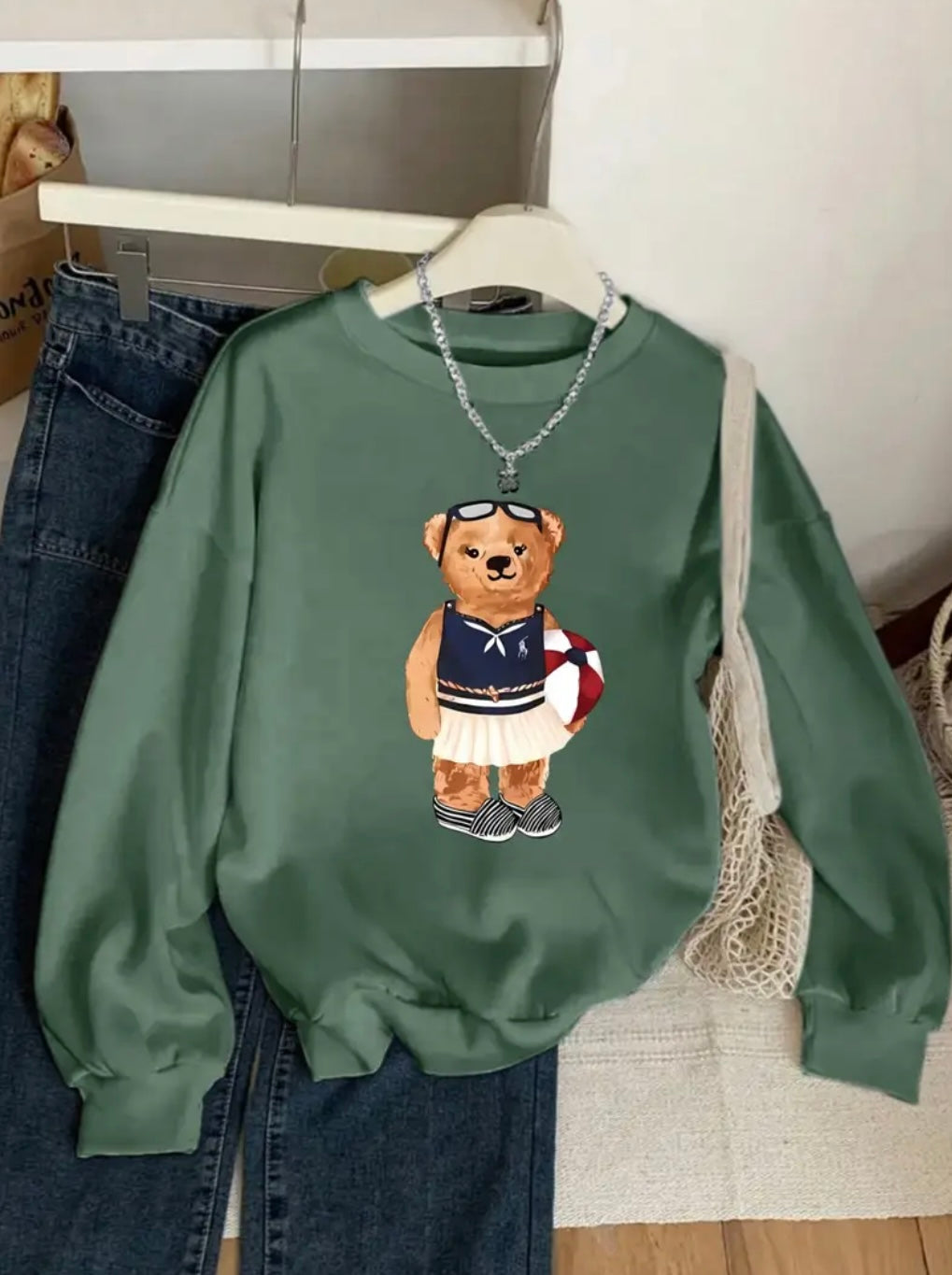 Ayıcık Baskılı Sweatshirt