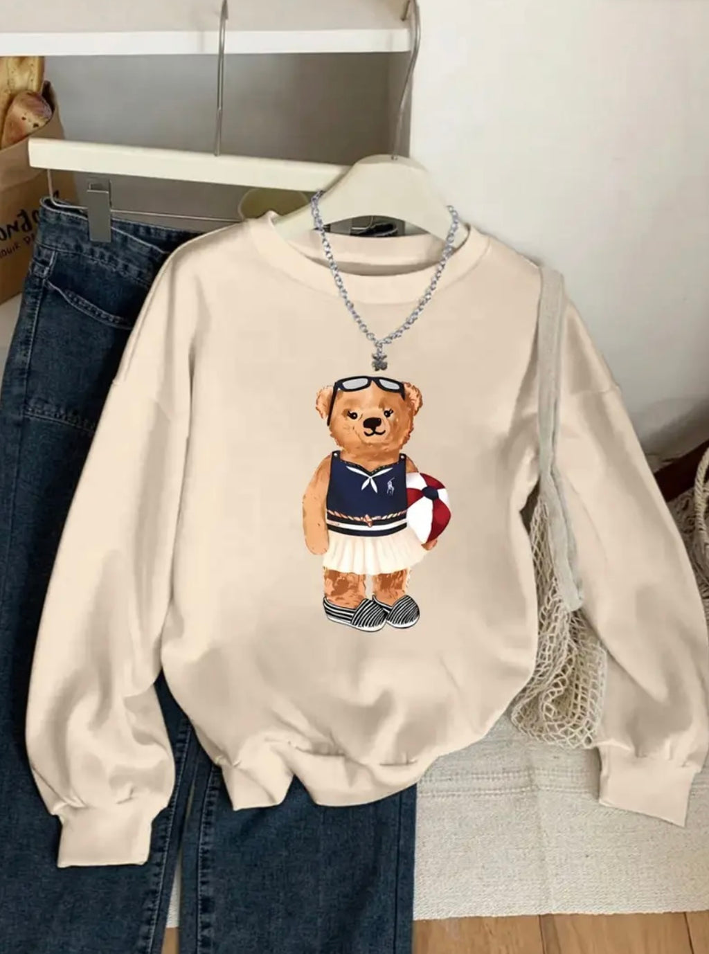 Ayıcık Baskılı Sweatshirt
