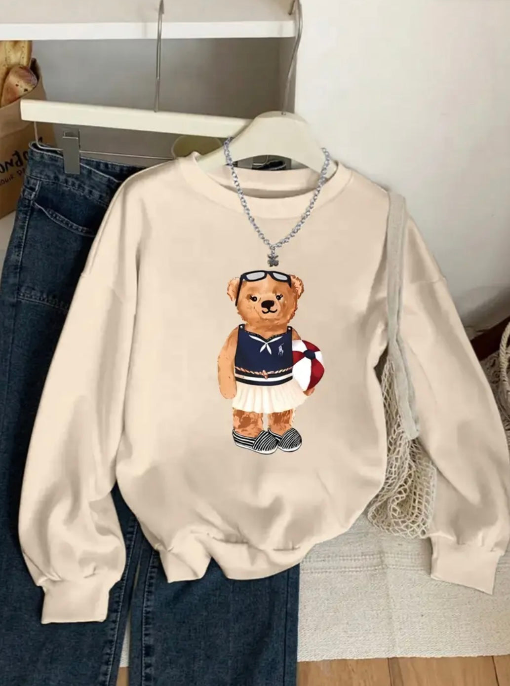 Ayıcık Baskılı Sweatshirt