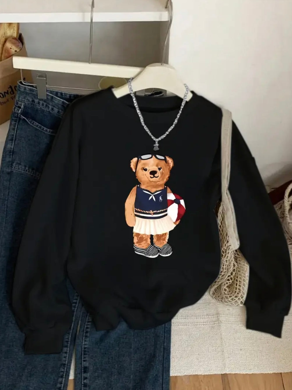 Ayıcık Baskılı Sweatshirt